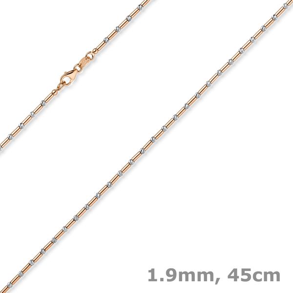 1.9mm Kette Stabchen-Kugel 585 Gold weiß rot 45cm