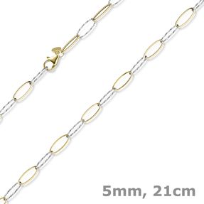 5mm Phantasie Armband mit ovalen Kettengleidern aus 585 Gold gelb/weiß 21cm