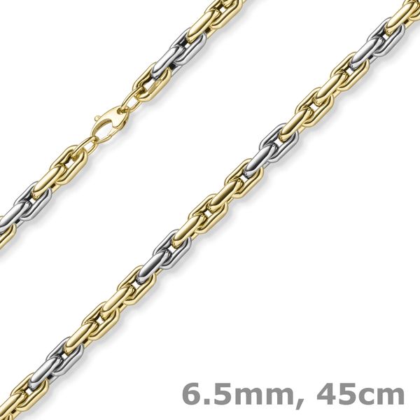 6.5mm Halskette aus 585 Gold gelb weiß bicolor 45cm