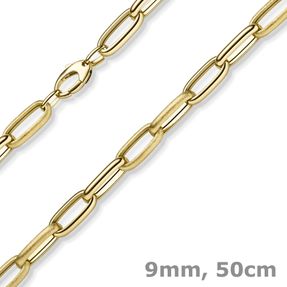 9mm Phantasie Kette Halskette Collier aus 585 Gold Gelbgold matt/glänzend 50cm