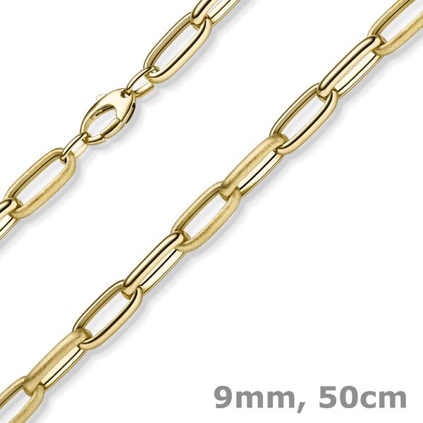 9mm Kette aus 585 Gelbgold matt glänzend 50cm