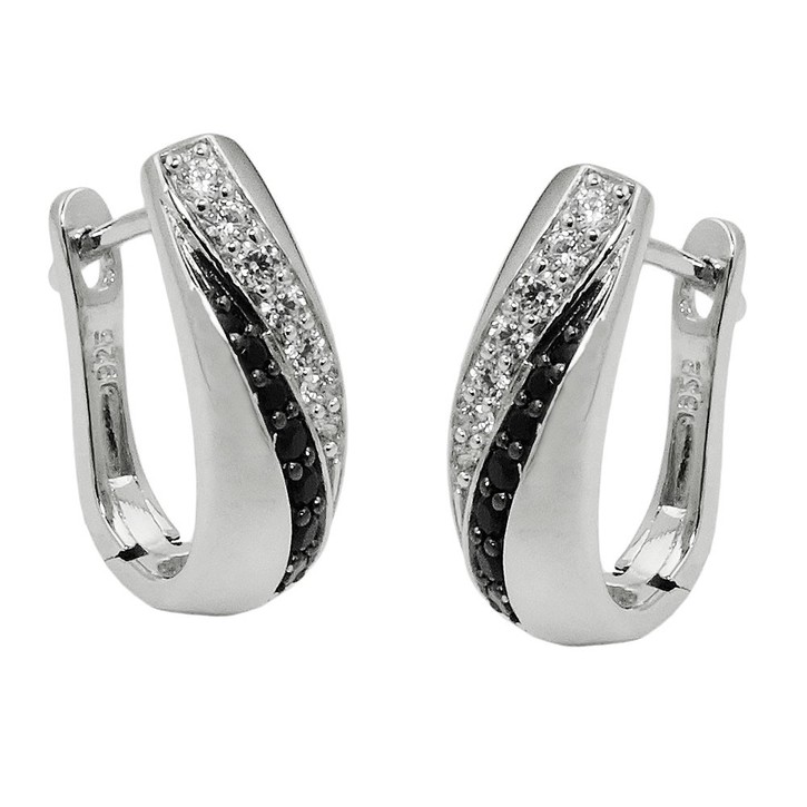 Creolen 17x6mm Zirkonia schwarz-weiß 925 Silber
