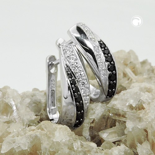 Creolen 17x6mm Zirkonia schwarz-weiß 925 Silber