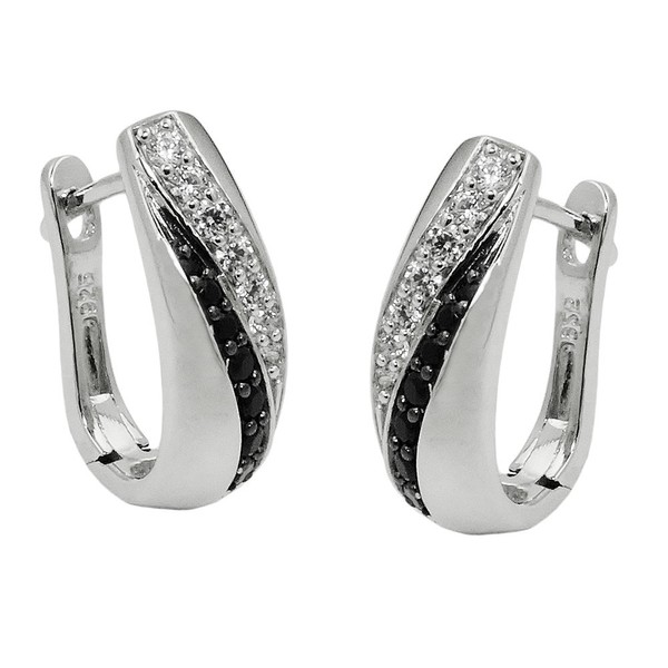 Creolen 17x6mm Zirkonia schwarz-weiß 925 Silber