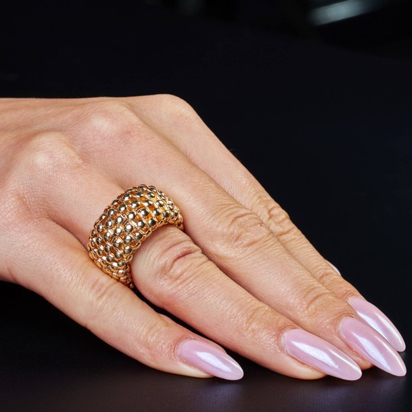 Breiter Himbeer Ring elastisch aus 585 Gelbgold