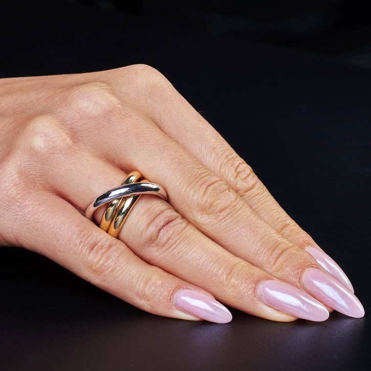 Breiter Ring aus 585 Gold gelb weiß gekreutzt