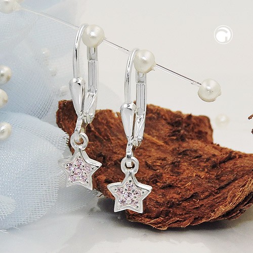 Ohrhänger Sterne mit pink Zirkonia 925 Silber