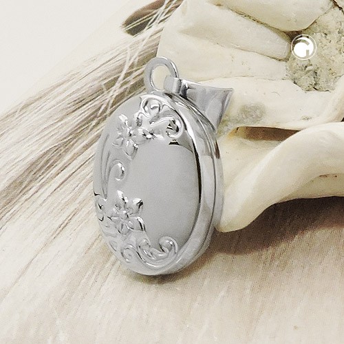 Medaillon mit Blumen-Muster 13x10mm 925 Silber
