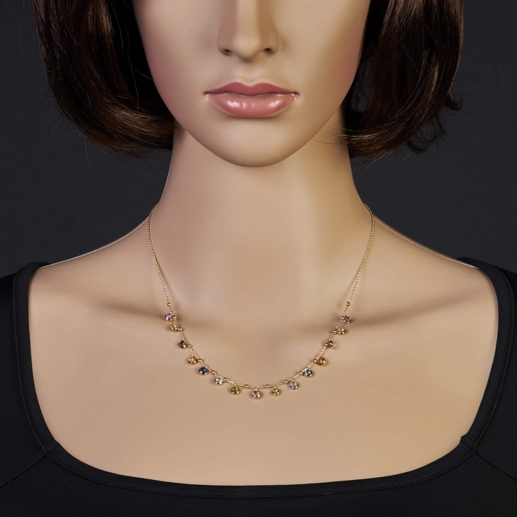Collier aus 585 Gelbgold mit Edelsteinen multicolor 45cm