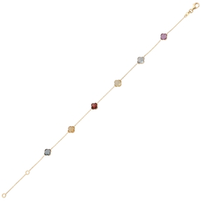 Fußkette 585 Gold Gelbgold Kleeblatt Blumen echte Edelsteine multicolor 22-25cm