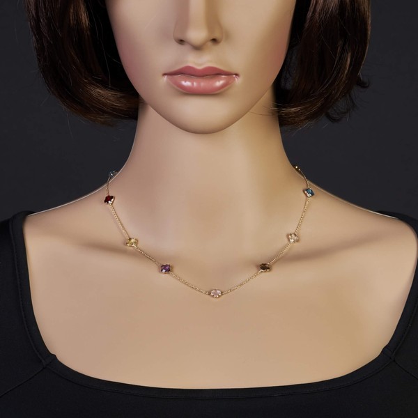 Collier 585 Gelbgold Kleeblatt Blumen Edelsteine 45cm