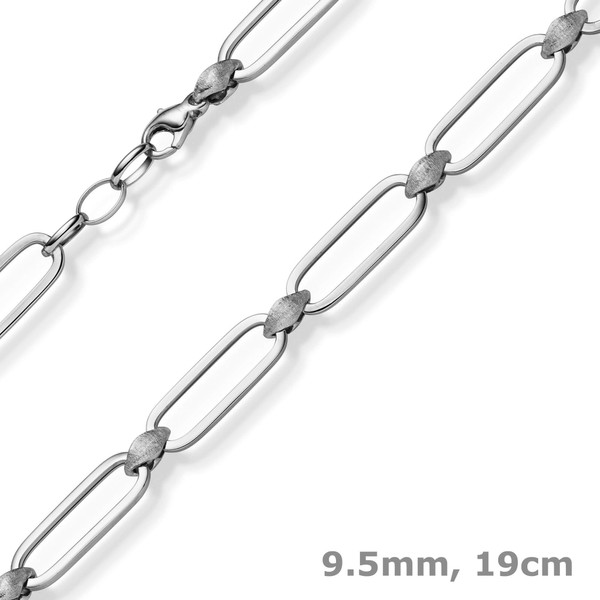 9.5mm Armband Paper-Clip aus 585 Weißgold teilmattiert 19cm