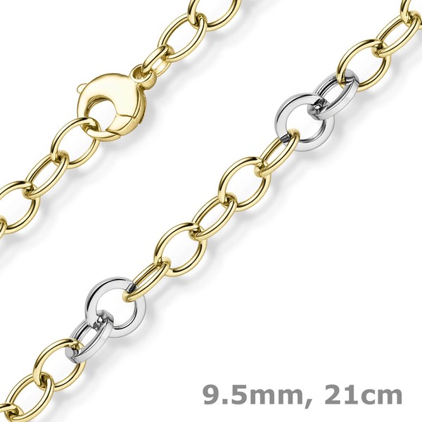 9.5mm Ringel-Armband aus 585 Gold gelb weiß 21cm
