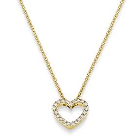 Collier Herz aus 750 Gold Gelbgold mit 21 Diamant-Brillanten 0,05 ct. TW-SI 42cm
