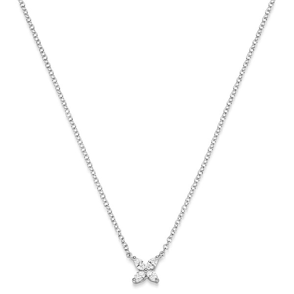 Collier Blume 750 Weißgold 4 Navette-Diamanten 0.24 ct 45cm