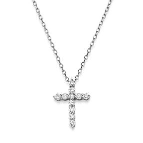 Collier Kreuz aus 750 Gold Weißgold mit 11 Diamant-Brillanten 0,37 ct TW-SI 45cm