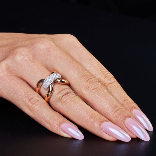 Breiter Ring 750 Gold rot weiß mit Diamanten 0.58 ct