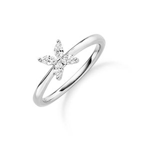 Ring Blume aus 750 Gold Weißgold mit 4 Diamanten Navette 0,25 ct TW-SI