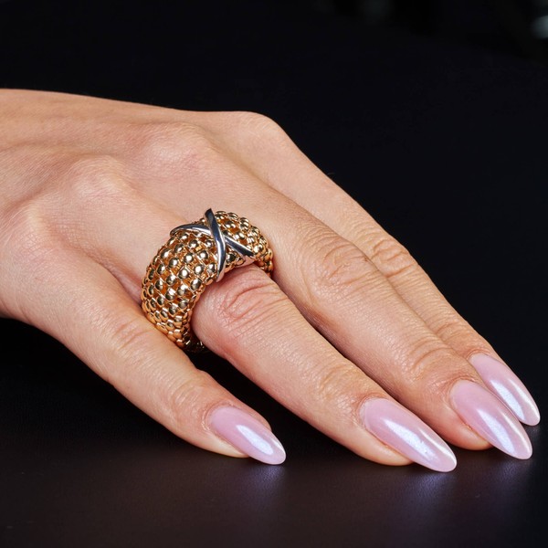 Himbeer Ring aus 585 Gold gelb weiß elastisch Breite 14mm