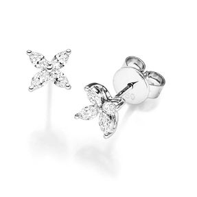 Paar Ohrstecker Blumen 750 Gold Weißgold 8 Diamanten Navette 0,50 ct. TW-SI