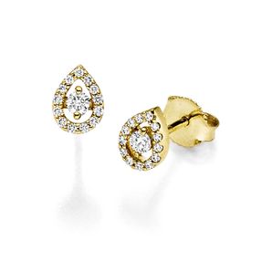 Paar Ohrstecker Tropfen 750 Gold Gelbgold 28 Diamant-Brillanten 0,19 ct. TW-SI