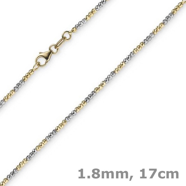 1.8mm Kugelarmband 750 Gelbgold Weißgold 17cm