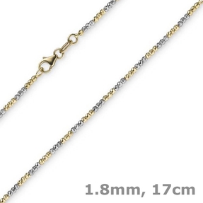 1,8mm Armband Armkette Kugelkette diamantiert 750 Gold Gelbgold Weißgold 17cm