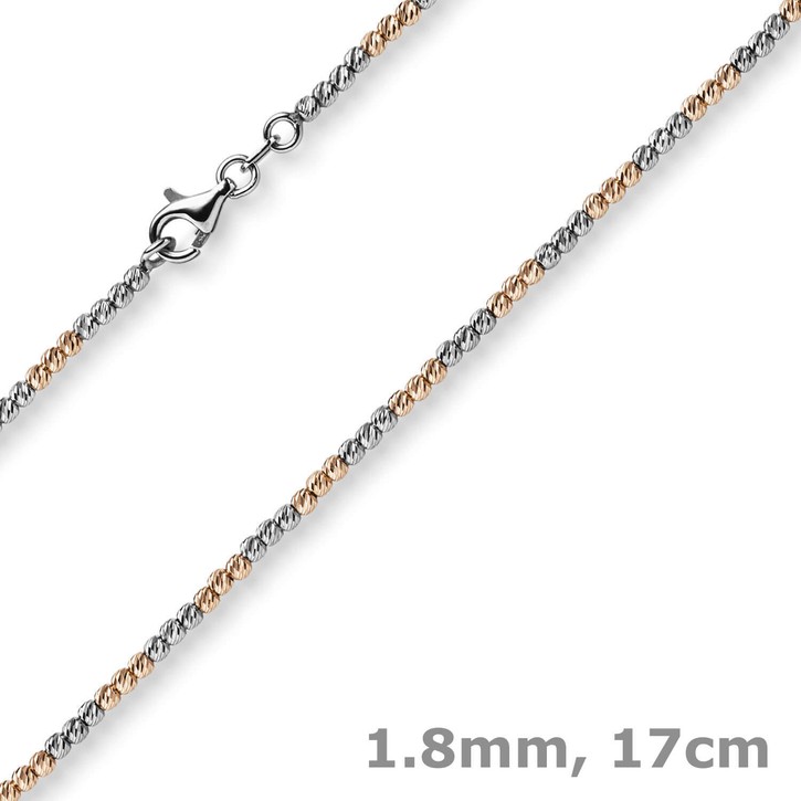1.8mm Kugel-Armband aus 750 Weißgold Rotgold 17cm