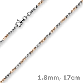 1,8mm Kugel-Armband Armkette 750 Gold Weißgold Rotgold bicolor Armschmuck, 17cm