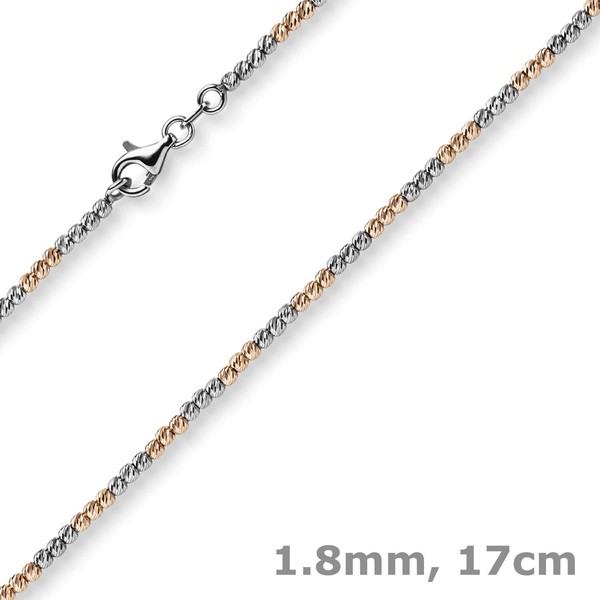 1.8mm Kugel-Armband aus 750 Weißgold Rotgold 17cm