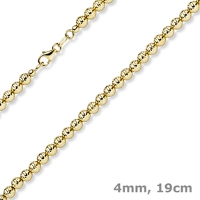 4mm Armband Armkette Kugelkette diamantiert aus 585 Gold Gelbgold 19cm