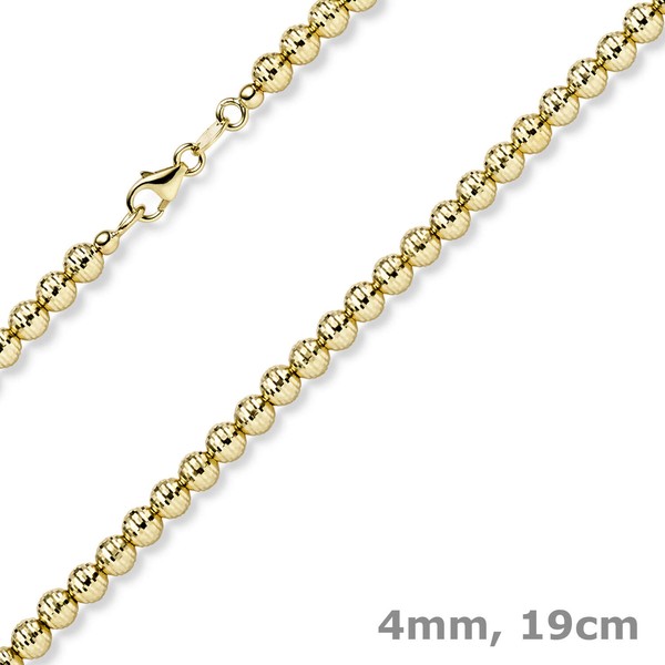 4mm Armband Kugelkette diamantiert 585 Gelbgold 19cm