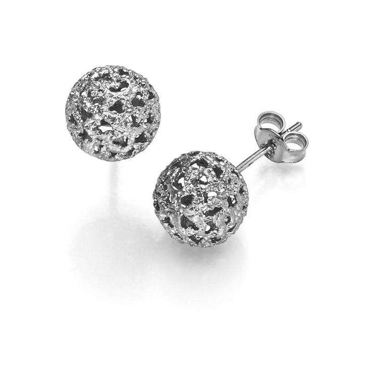 Paar Ohrstecker Kugel 9mm mit Ornament 585 Weißgold