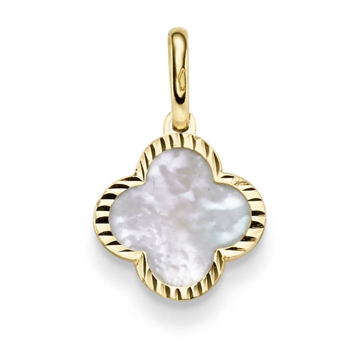 Anhänger aus 585 Gelbgold mit Blume aus Perlmutt klein