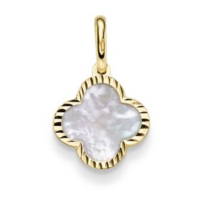 Anhänger aus 585 Gelbgold mit Blume Kleeblatt aus Perlmutt klein 12,5x20,5mm