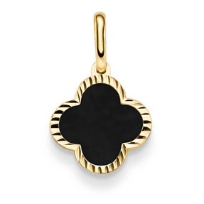 Anhänger aus 585 Gelbgold mit Blume Kleeblatt aus Onyx schwarz klein 12,5x20,5mm