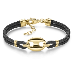 14,5mm Armband Schiffsanker 585 Gold Gelbgold massiv mit Textilband 18-21cm