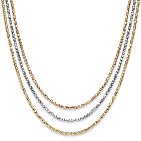 Himbeer Kette 3-reihig 585 Gold gelb weiß rot 45cm