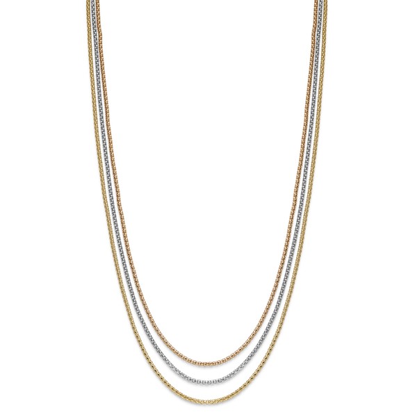 Himbeer Kette 3-reihig 585 Gold gelb weiß rot 45cm