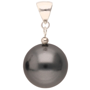 Anhänger aus Perle Muschelkernperle & 925 Silber Ø16mm grau Anthrazit Damen