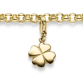 Einhänger Kleeblatt Glücksklee Charm aus 585 Gold Gelbgold glänzend 10x20,5mm
