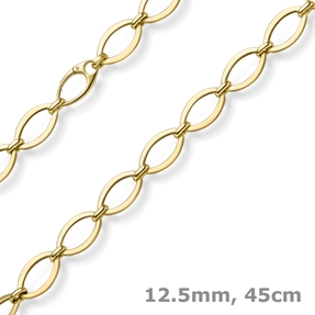 12,5mm Phantasie-Kette Halskette ovale Kettenglieder 585 Gold Gelbgold 45cm