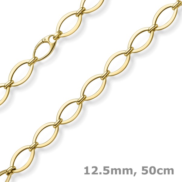 12.5mm Halskette mit ovalen Kettengliedern 585 Gelbgold 50cm