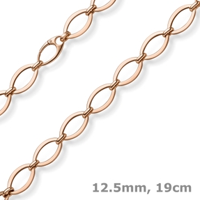 12,5mm Phantasie-Armband ovale Kettenglieder Armkette 585 Gold Rotgold 19cm