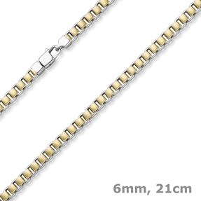 6mm Wende-Phantasie-Armband 585 Gold gelb/weiß bicolor 21cm beidseitig tragbar