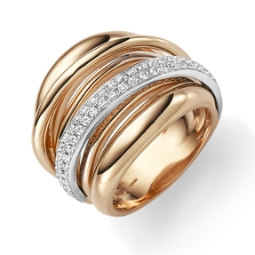 Breiter Ring aus 750 Gold rot/weiß Diamant-Brillanten 0,59ct. TW-SI, B: 20mm Breiter Ring aus 750 Gold rot/weiß Diamant-Brillanten 0,59ct. TW-SI, B: 20mm