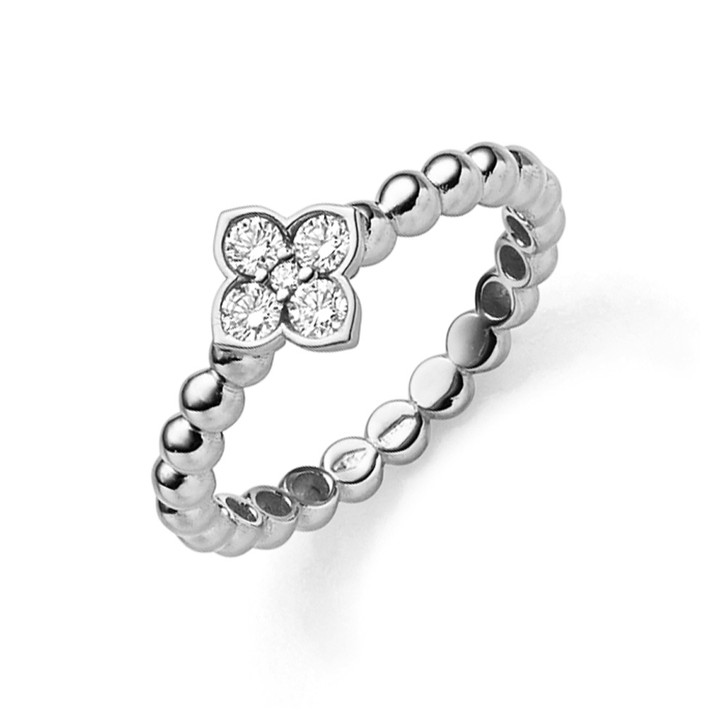 Kugelring Blume 585 Weißgold mit 5 Diamanten 0.24ct TW-SI