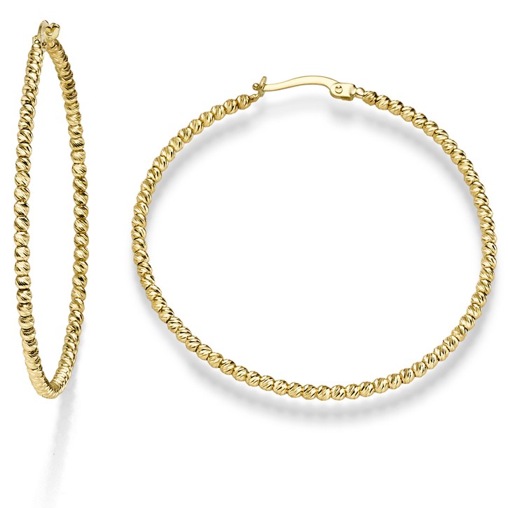 Paar Creolen 45x2mm Kügelchen diamantiert 585 Gelbgold