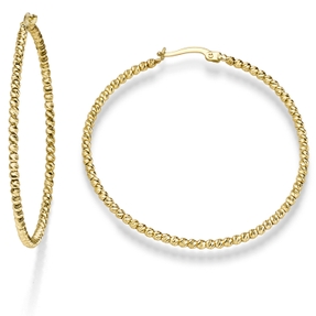 Paar Ohrringe Creolen 45x2mm Kügelchen diamantiert 585 Gold Gelbgold