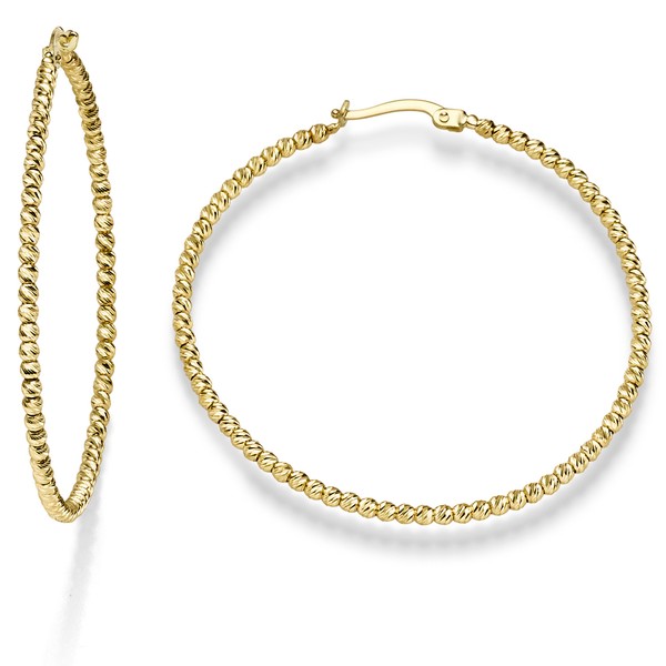 Paar Creolen 45x2mm Kügelchen diamantiert 585 Gelbgold